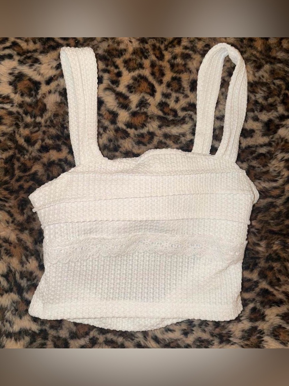 Textured White Knit Square-Crop Tank Top